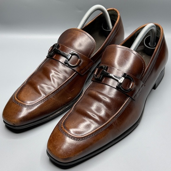 Salvatore Ferragamo Loafers Mens 8.5 D Brown Leather Gancini Bit Shoes 61269 - Picture 3 of 14